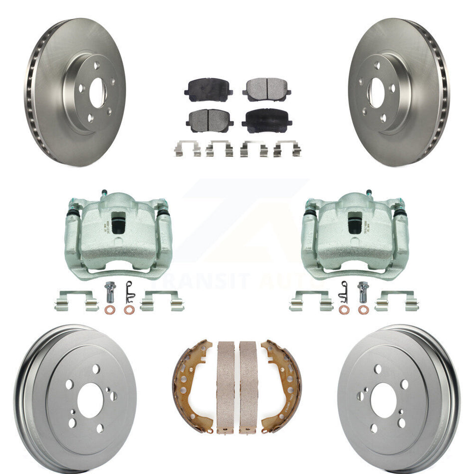 Front Rear Disc Brake Caliper Coated Rotor Drum Ceramic Pad Kit (8Pc) For Toyota Corolla KCG-100433T