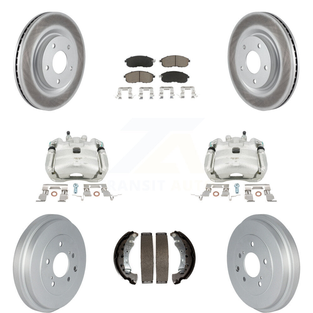 Front Rear Disc Brake Caliper Coated Rotors Drums Ceramic Pads Kit (8Pc) For 2017-2019 Nissan Sentra Turbocharged KCG-100434C by Transit Auto