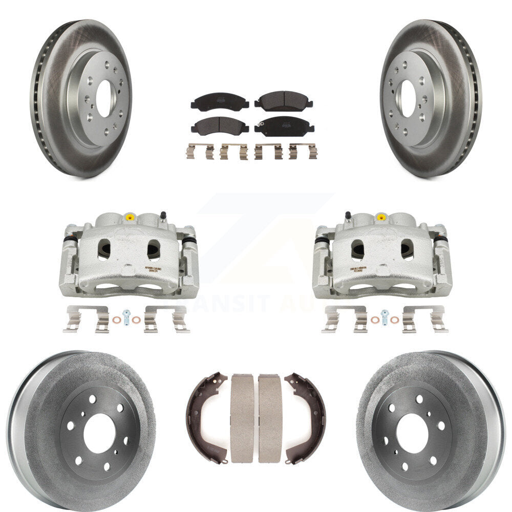 Front Rear Brake Caliper Coat Rotor Drum Semi-Metallic Pad Kit (8Pc) For GMC Sierra 1500 KCG-100434P