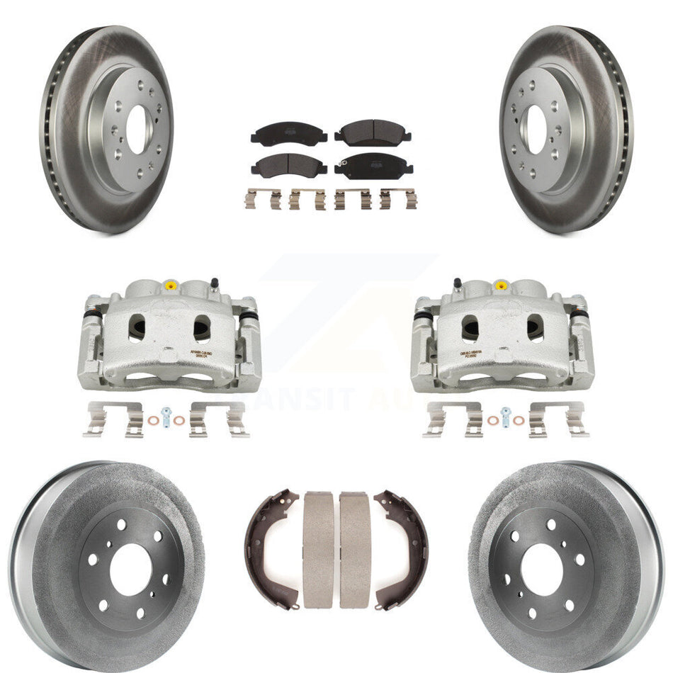 Front Rear Brake Caliper Coat Rotor Drum Semi-Metallic Pad Kit (8Pc) For GMC Sierra 1500 KCG-100434P