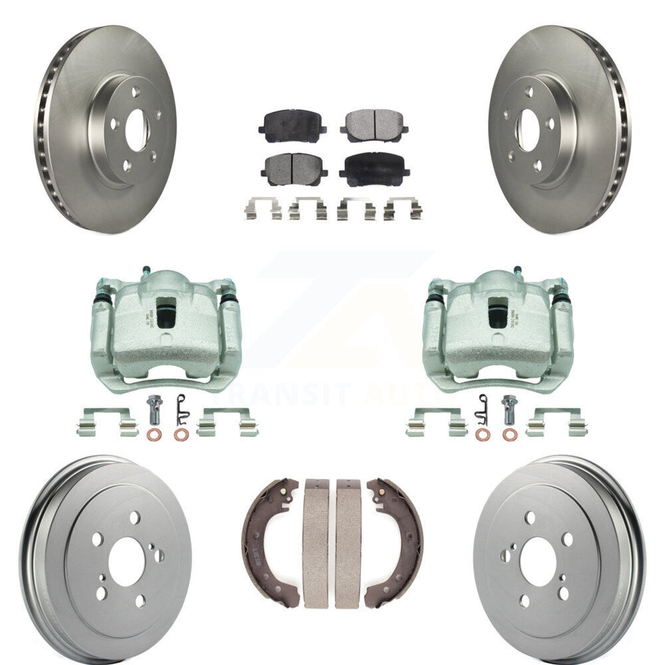 Front Rear Disc Brake Caliper Coated Rotor Drum Ceramic Pad Kit (8Pc) For Toyota Corolla KCG-100434T