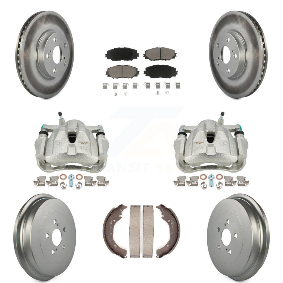 Front Rear Disc Brake Caliper Coated Rotors Drums Ceramic Pads Kit (8Pc) For Toyota Corolla KCG-100436C by Transit Auto