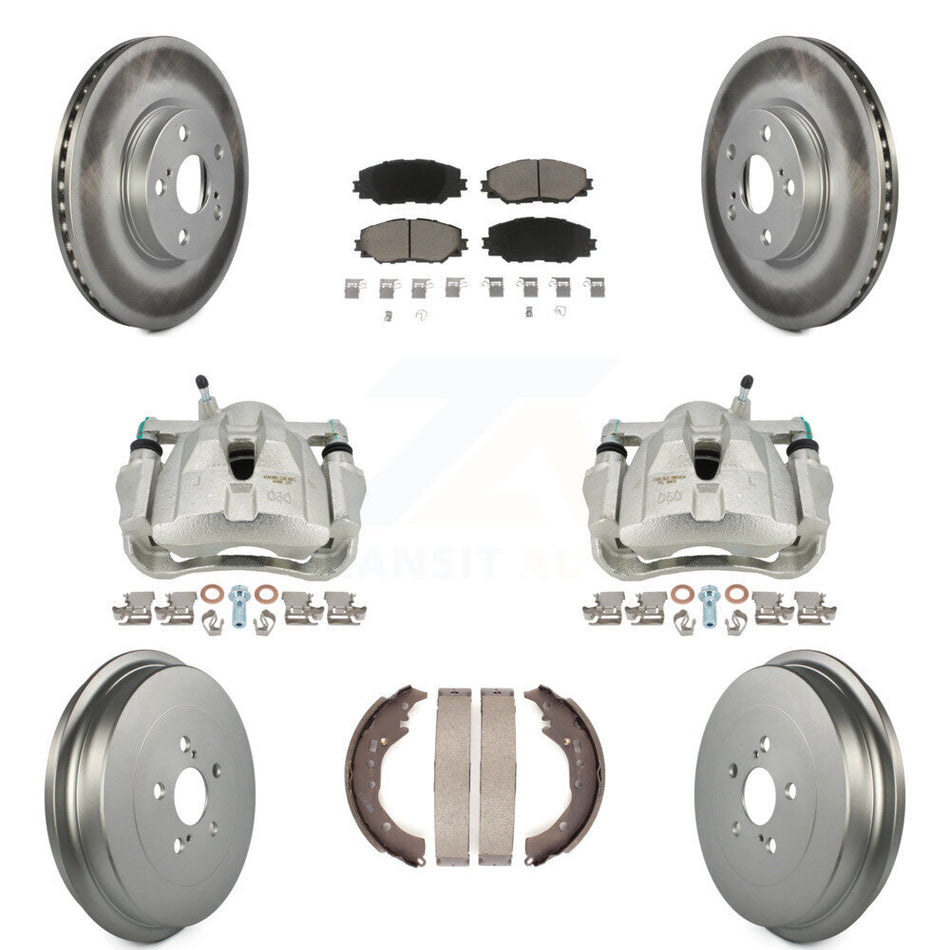 Front Rear Disc Brake Caliper Coated Rotors Drums Ceramic Pads Kit (8Pc) For Toyota Corolla KCG-100436C
