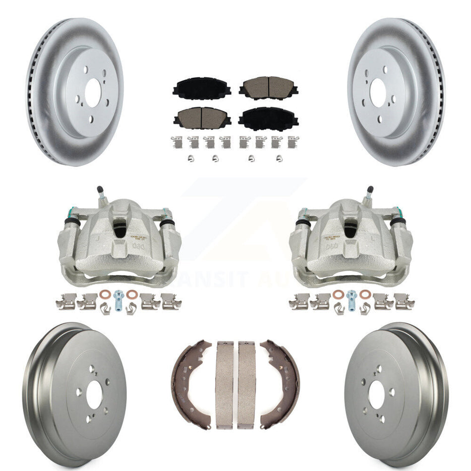 Front Rear Disc Brake Caliper Coated Rotors Drums Ceramic Pads Kit (8Pc) For 2019 Toyota Corolla 2.0L KCG-100437C by Transit Auto