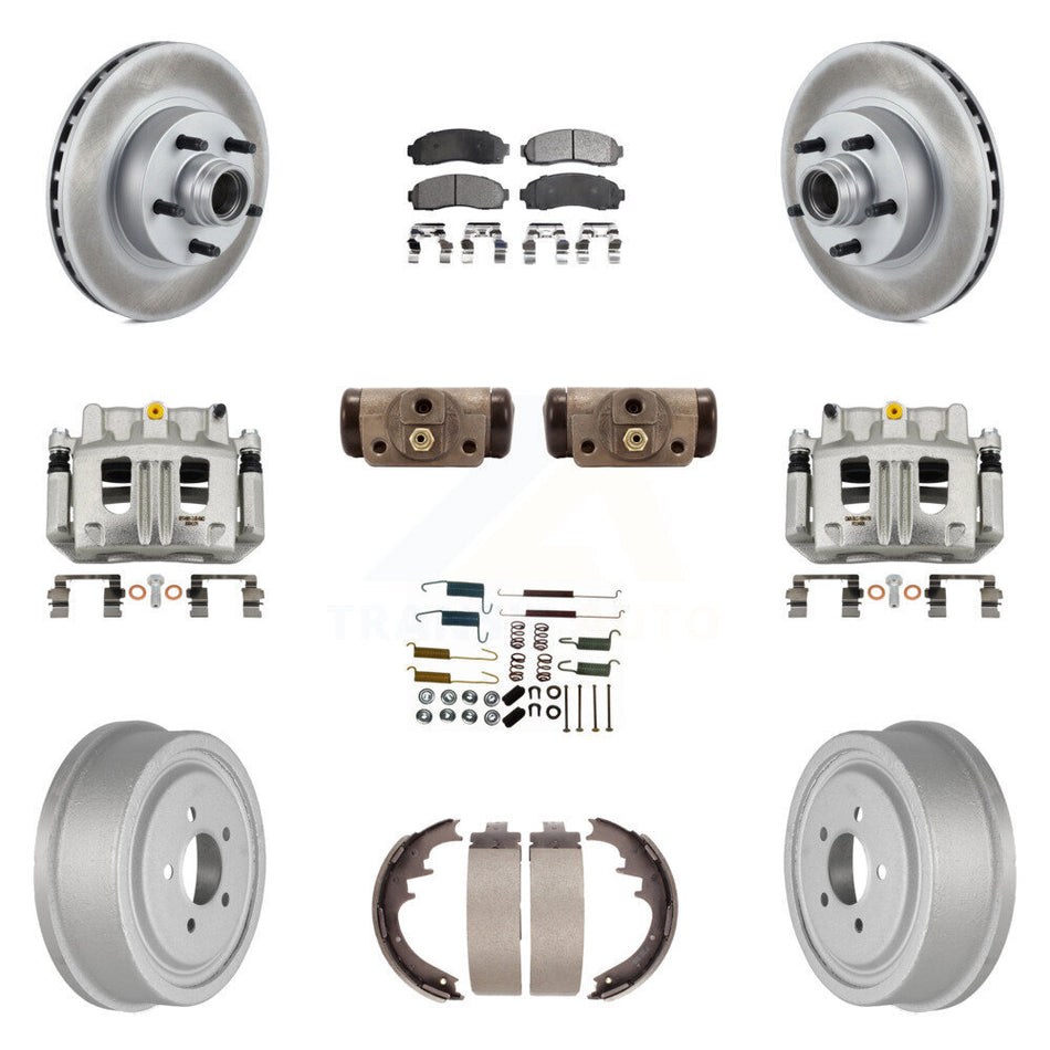 Front Rear Brake Caliper Coat Rotor Drum Semi-Metallic Pad Shoes Cylinder Kit (11Pc) For KCG-100437P