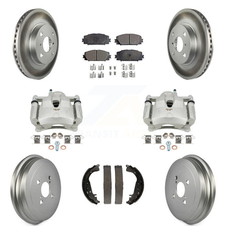 Front Rear Disc Brake Caliper Coated Rotors Drum Ceramic Pads Kit (8Pc) For Toyota Yaris KCG-100437T