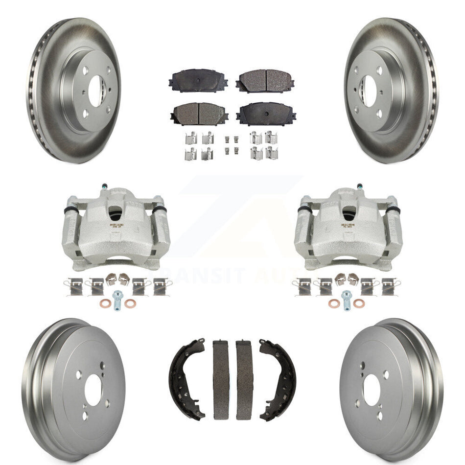 Front Rear Disc Brake Caliper Coated Rotors Drum Ceramic Pads Kit (8Pc) For Toyota Yaris KCG-100437T