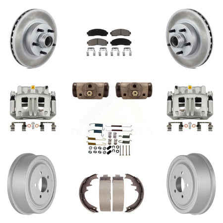 Front Rear Disc Brake Caliper Coated Rotor Drum Ceramic Pad Shoe Cylinder Kit (11Pc) For KCG-100438C