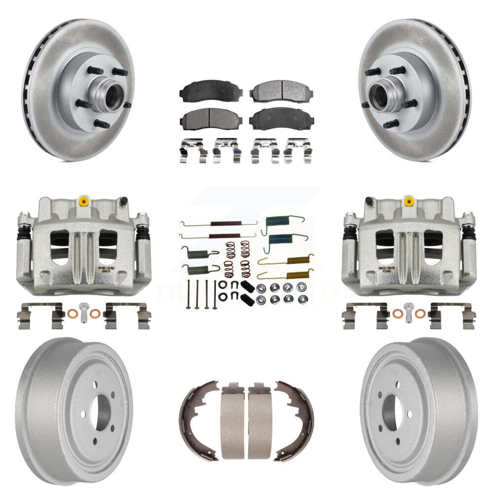 Front Rear Brake Caliper Coated Rotor Drum Semi-Metallic Pad Shoe Hardware Kit (9Pc) For KCG-100438P