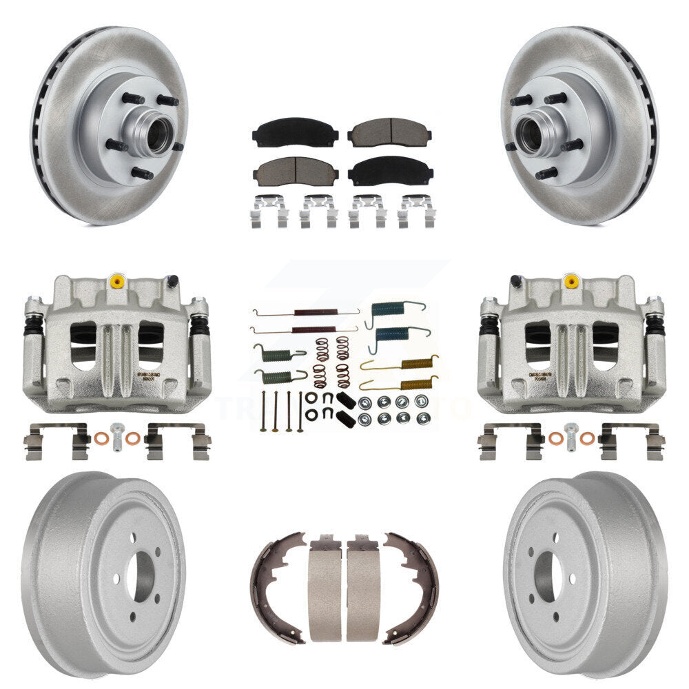 Front Rear Disc Brake Caliper Coated Rotors Drum Ceramic Pad Shoe Hardware Kit (9Pc) For KCG-100439C