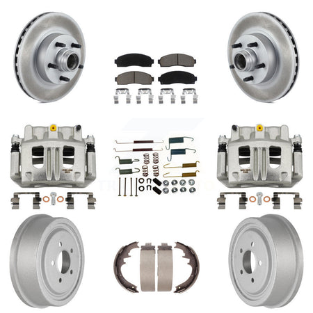 Front Rear Disc Brake Caliper Coated Rotors Drum Ceramic Pad Shoe Hardware Kit (9Pc) For KCG-100439C