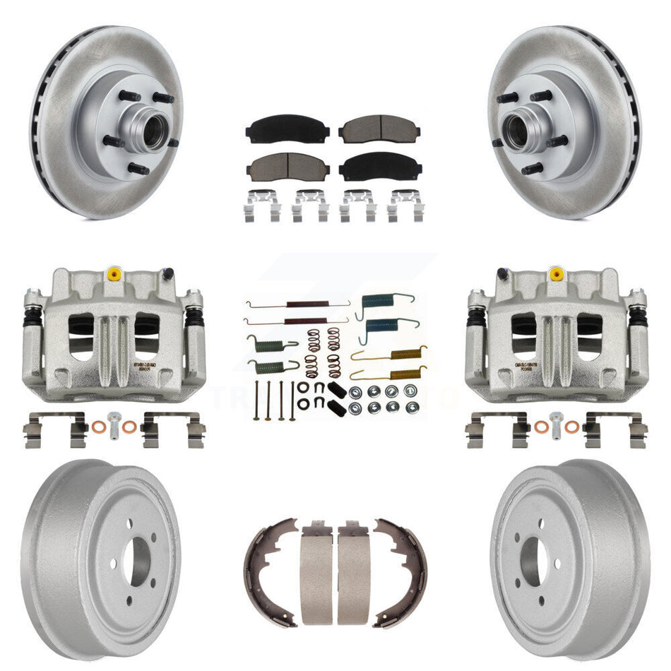 Front Rear Disc Brake Caliper Coated Rotors Drum Ceramic Pad Shoe Hardware Kit (9Pc) For KCG-100439C