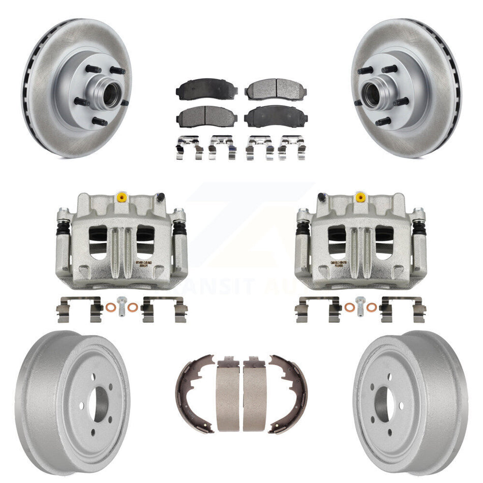 Front Rear Brake Caliper Coat Rotor Drum Semi-Metallic Pad Kit (8Pc) For Ford Ranger RWD KCG-100439P