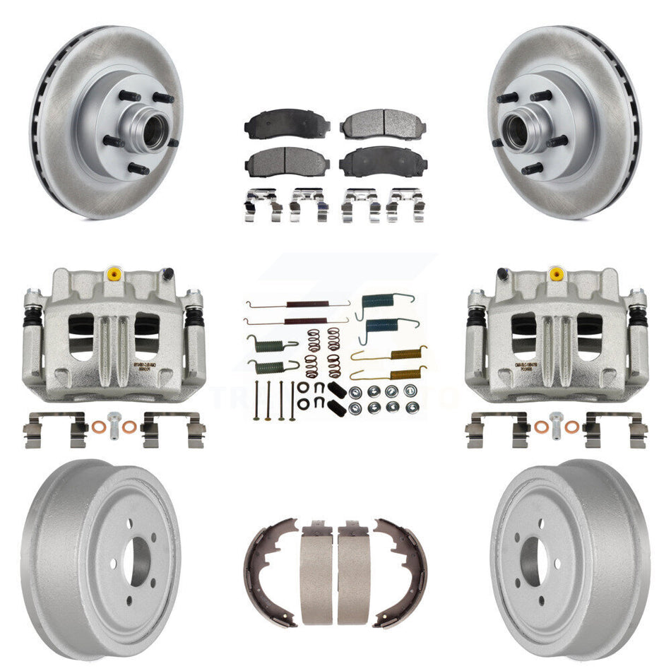 Front Rear Disc Brake Caliper Coated Rotors Drum Ceramic Pad Shoe Hardware Kit (9Pc) For KCG-100439T