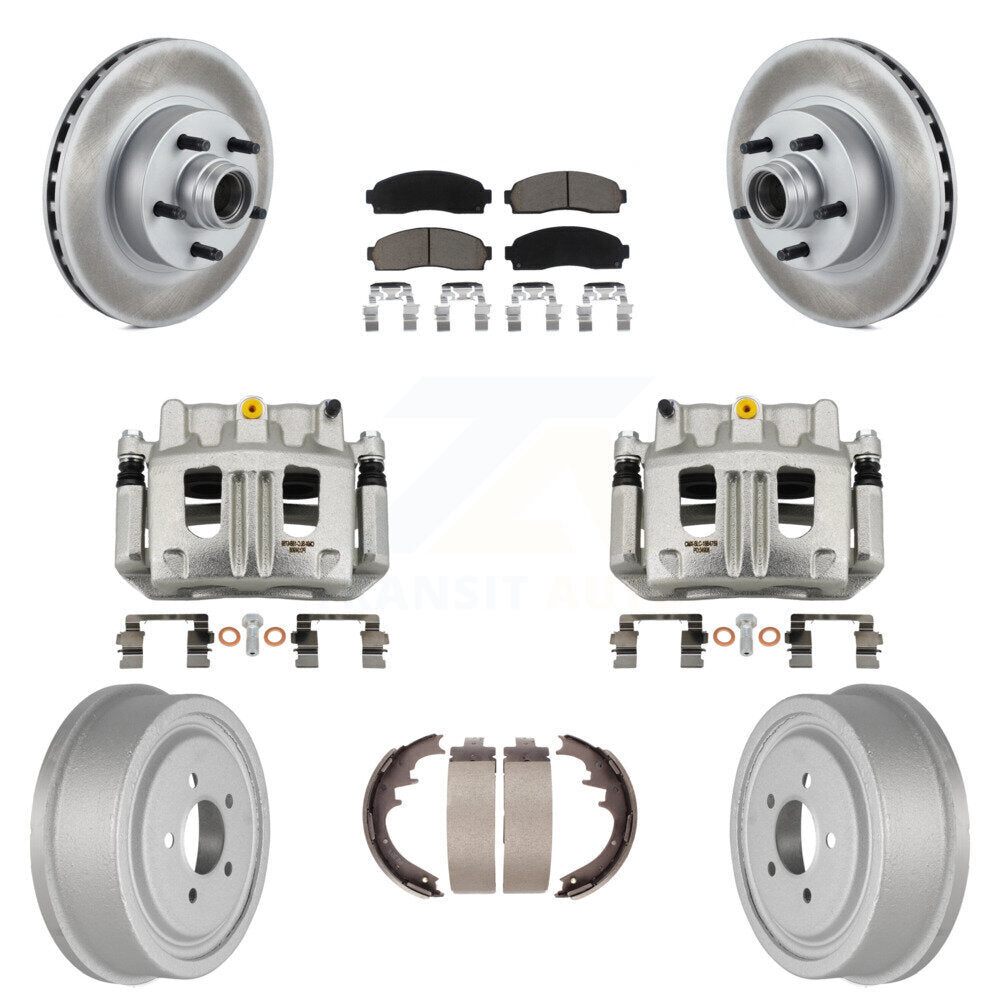 Front Rear Brake Caliper Coat Rotor Drum Ceramic Pad Kit (8Pc) For 06-09 Ford Ranger RWD KCG-100440C