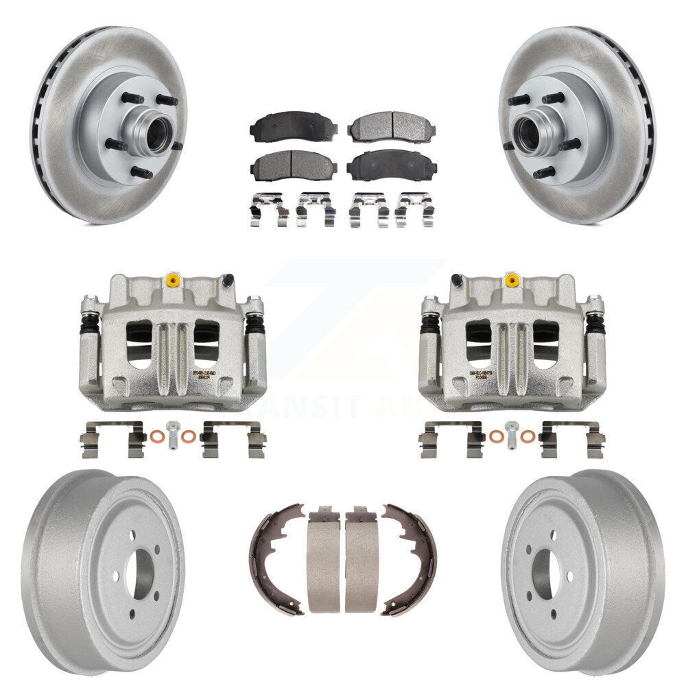Front Rear Brake Caliper Coat Rotor Drum Ceramic Pad Kit (8Pc) For 06-09 Ford Ranger RWD KCG-100440T