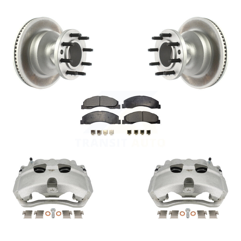 Front Brake Caliper Coat Rotor And Semi-Metallic Pad Kit For Ford E-350 Super Duty E-450 KCG-100442P