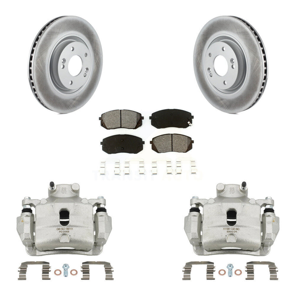 Front Disc Brake Caliper Coated Rotors And Semi-Metallic Pads Kit For Hyundai Sonata KCG-100445S