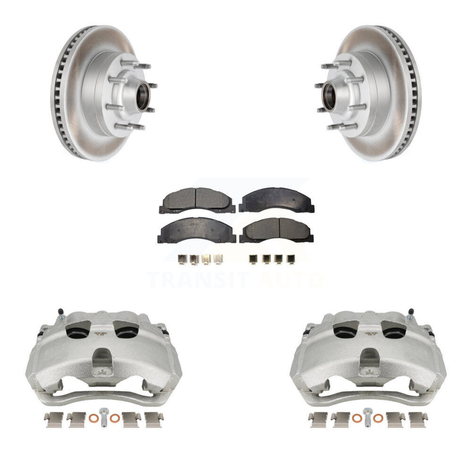 Front Brake Caliper Coat Rotor And Ceramic Pad Kit For Ford E-350 Super Duty E-250 E-150 KCG-100445T