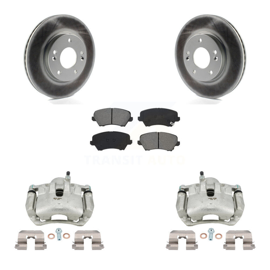Front Brake Caliper Coat Rotors & Semi-Metallic Pad Kit For Kia Forte Hyundai Elantra GT KCG-100446S