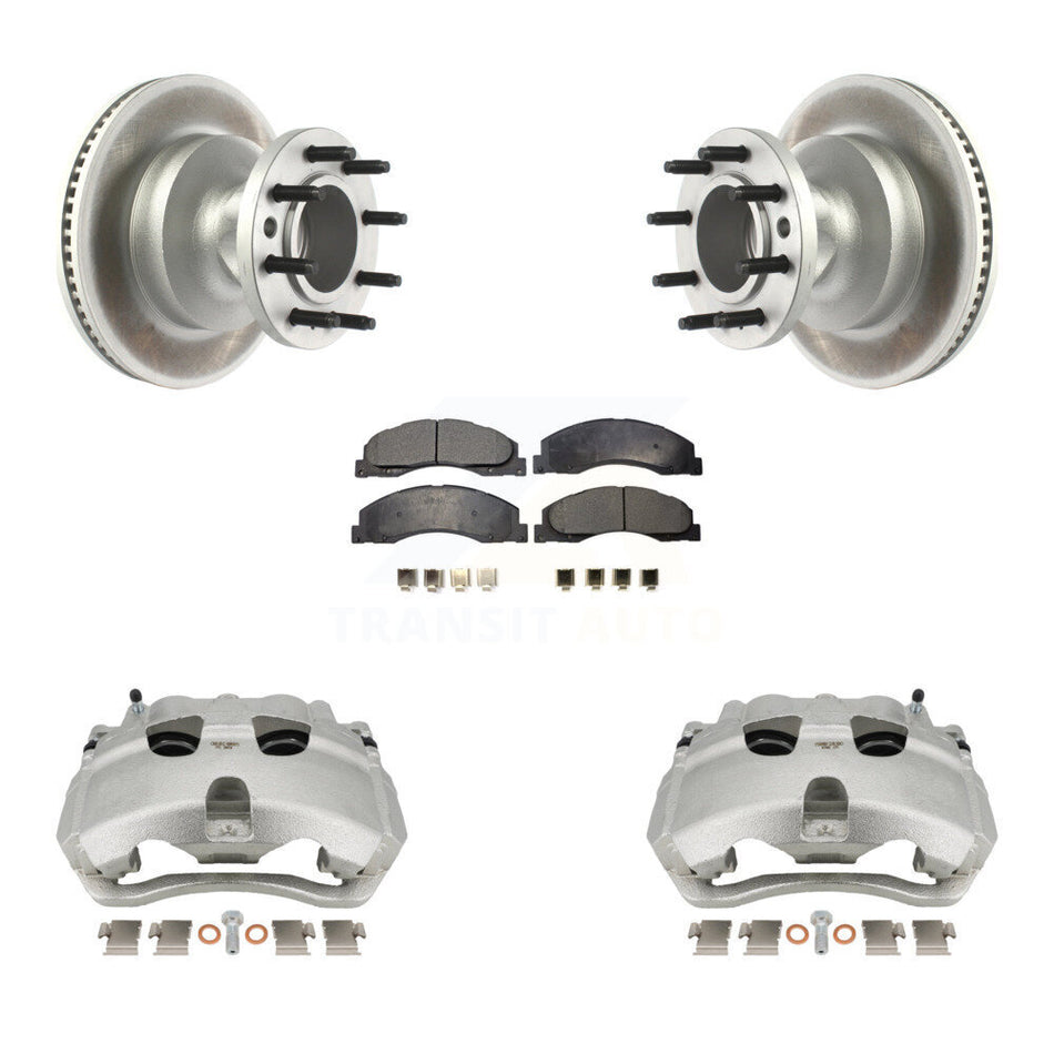 Front Disc Brake Caliper Coat Rotors And Ceramic Pad Kit For Ford E-350 Super Duty E-450 KCG-100446T