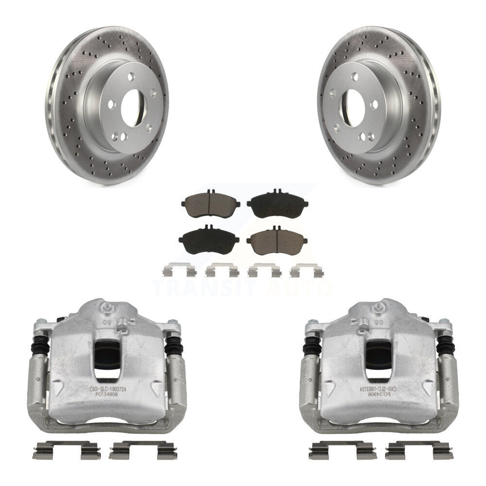 Front Disc Brake Caliper Coated Rotors And Ceramic Pads Kit For Mercedes-Benz C250 KCG-100447C