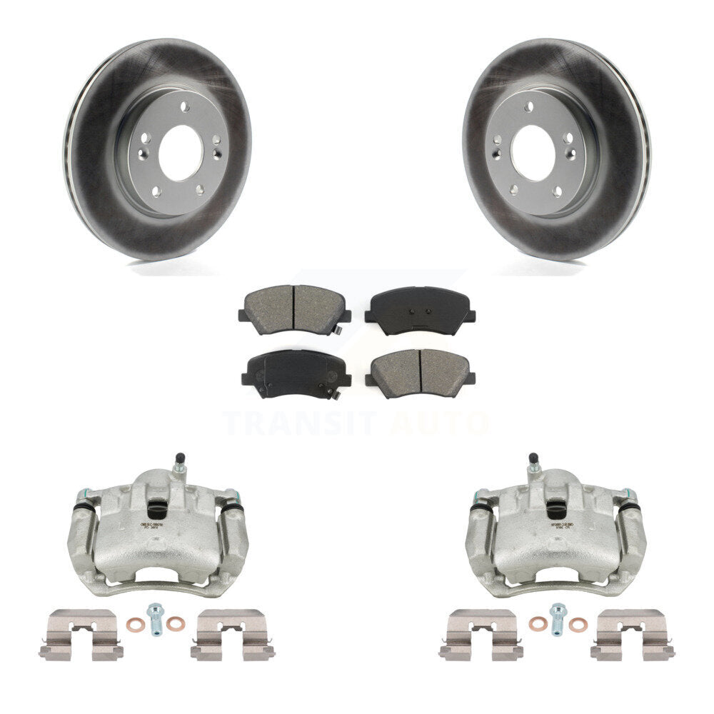 Front Brake Caliper Coat Rotors & Semi-Metallic Pad Kit For Hyundai Elantra GT Kia Forte KCG-100447S