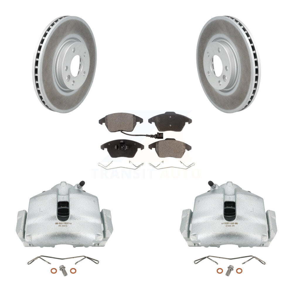 Front Disc Brake Caliper Coated Rotors And Semi-Metallic Pads Kit For Volkswagen CC KCG-100448P