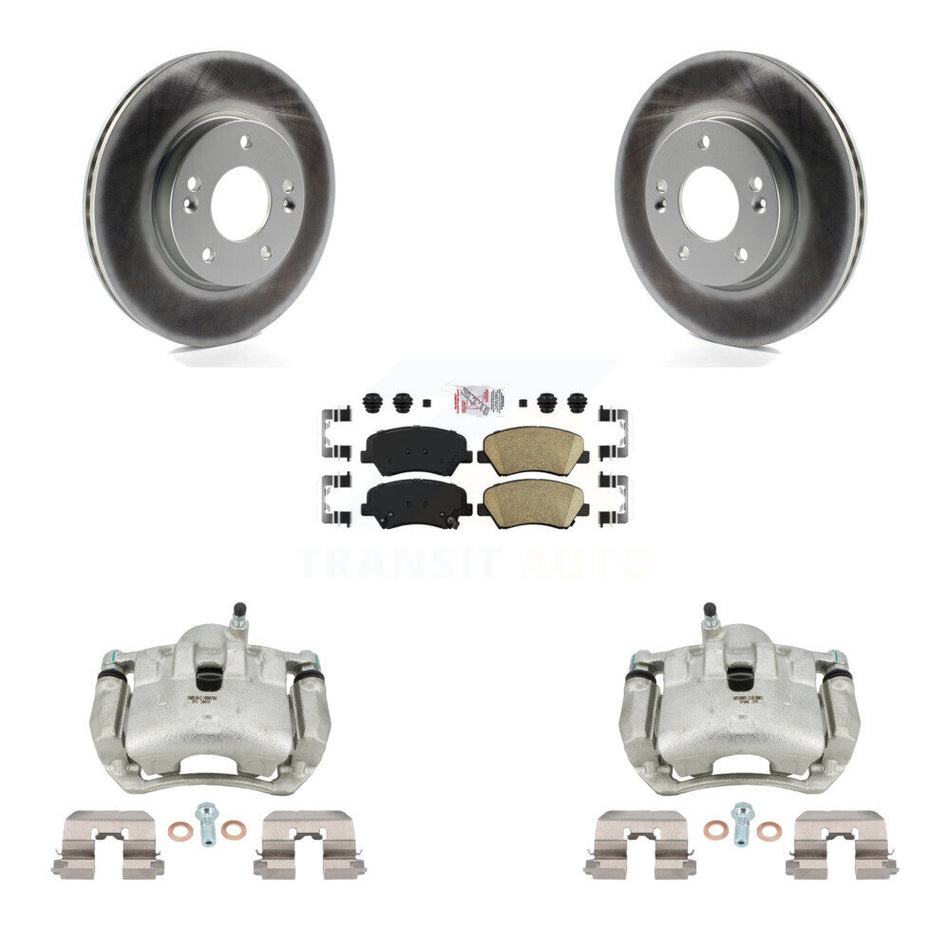Front Brake Caliper Coat Rotor Ceramic Pad Kit For Hyundai Elantra GT Kia Forte Veloster KCG-100449N