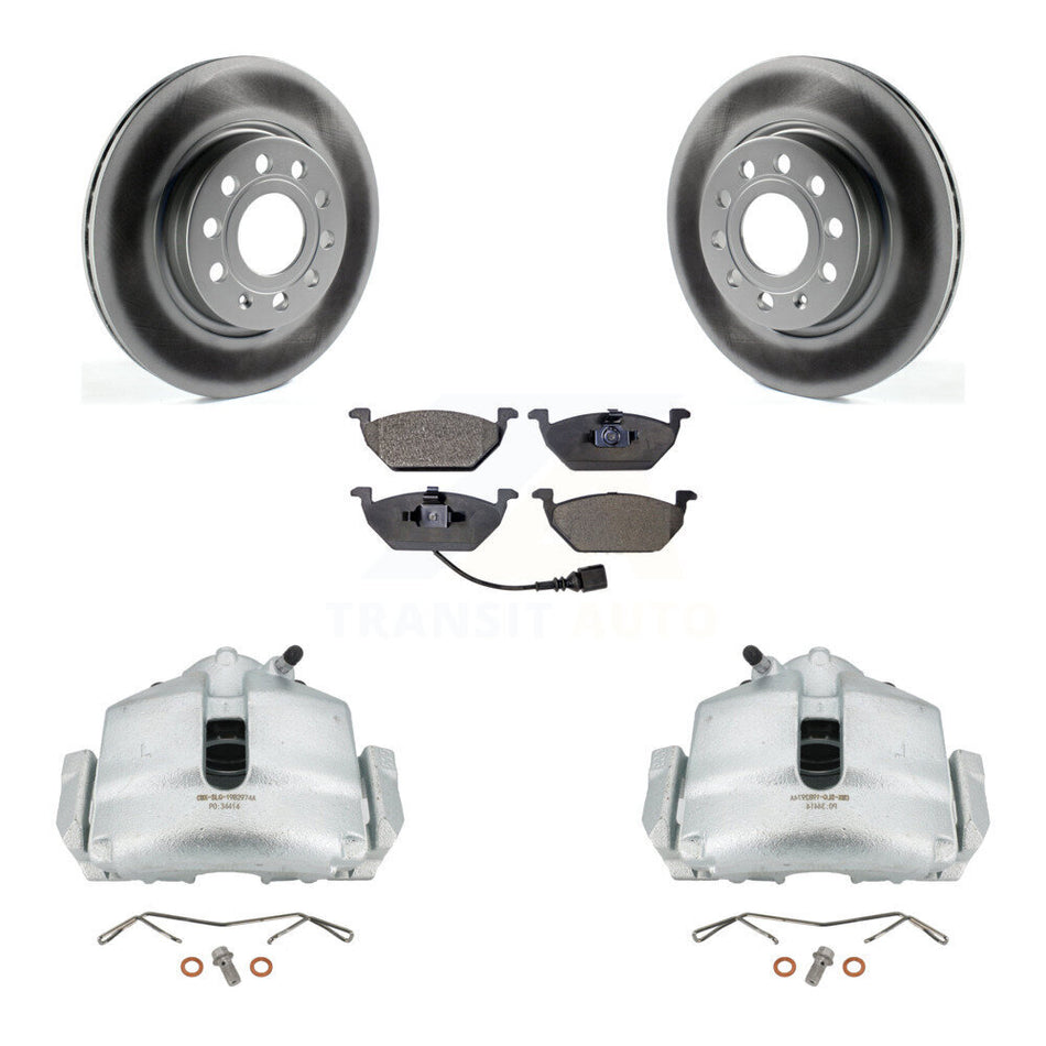 Front Disc Brake Caliper Coated Rotors And Semi-Metallic Pads Kit For Volkswagen Jetta KCG-100451P