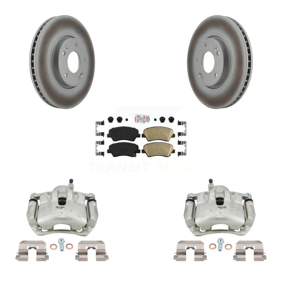 Front Disc Brake Caliper Coated Rotors And Ceramic Pads Kit For Kia Forte KCG-100452N