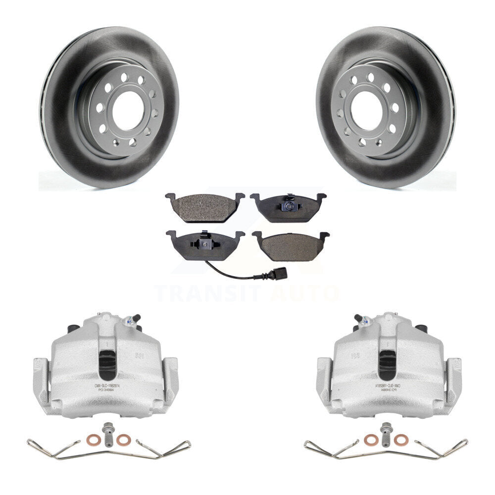 Front Disc Brake Caliper Coated Rotors And Semi-Metallic Pads Kit For Volkswagen Jetta KCG-100452P