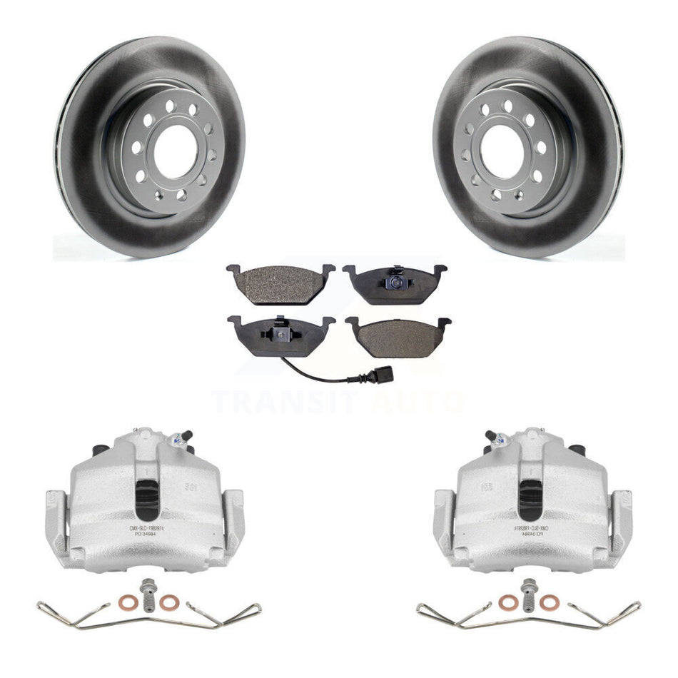 Front Disc Brake Caliper Coated Rotors And Semi-Metallic Pads Kit For Volkswagen Jetta KCG-100452P