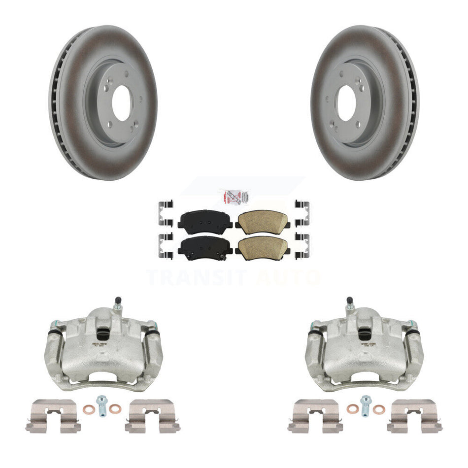 Front Disc Brake Caliper Coated Rotors And Ceramic Pads Kit For Kia Forte KCG-100453N
