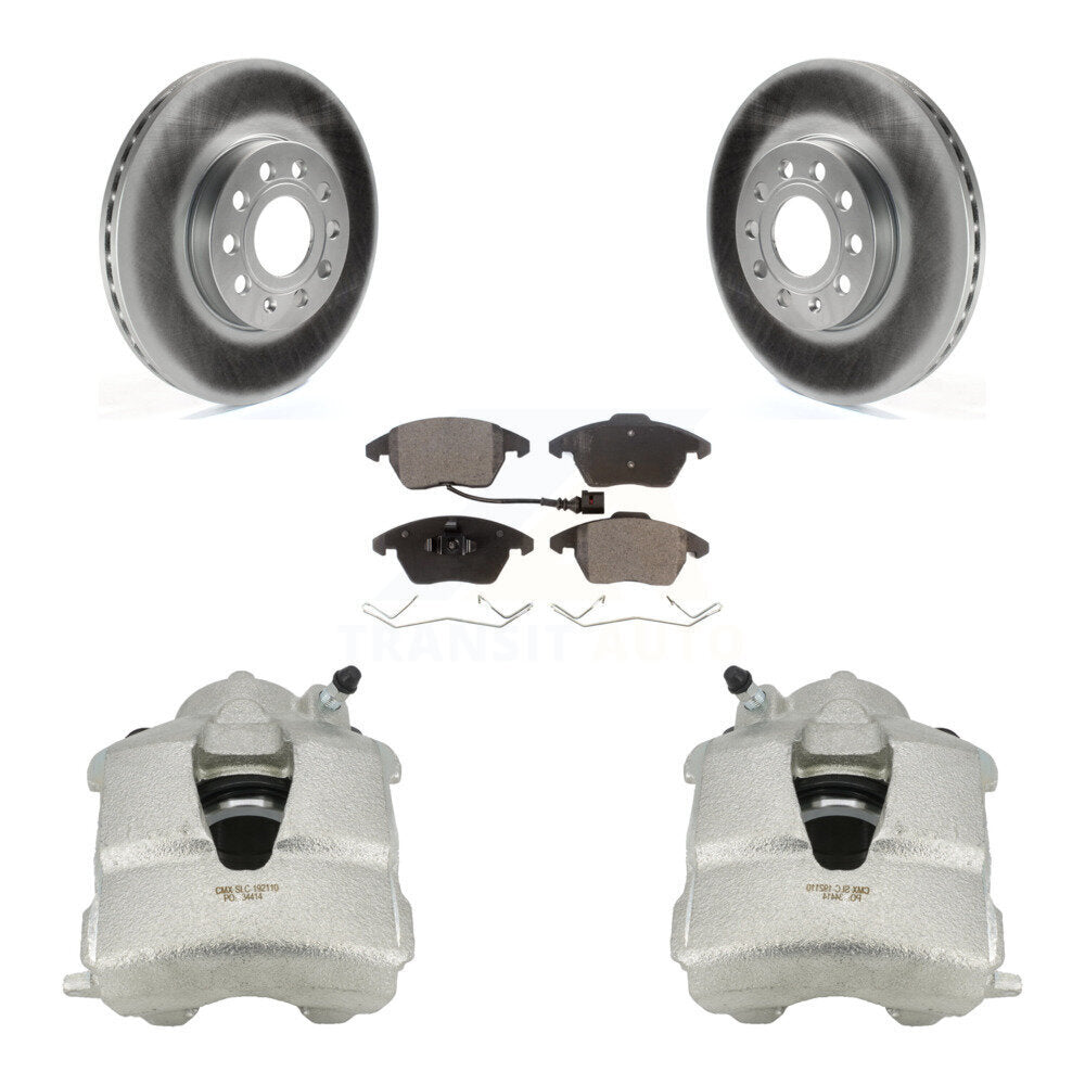 Front Disc Brake Caliper Coated Rotors And Semi-Metallic Pads Kit For Volkswagen Jetta KCG-100454P