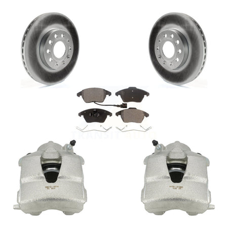 Front Disc Brake Caliper Coated Rotors And Semi-Metallic Pads Kit For Volkswagen Jetta KCG-100454P