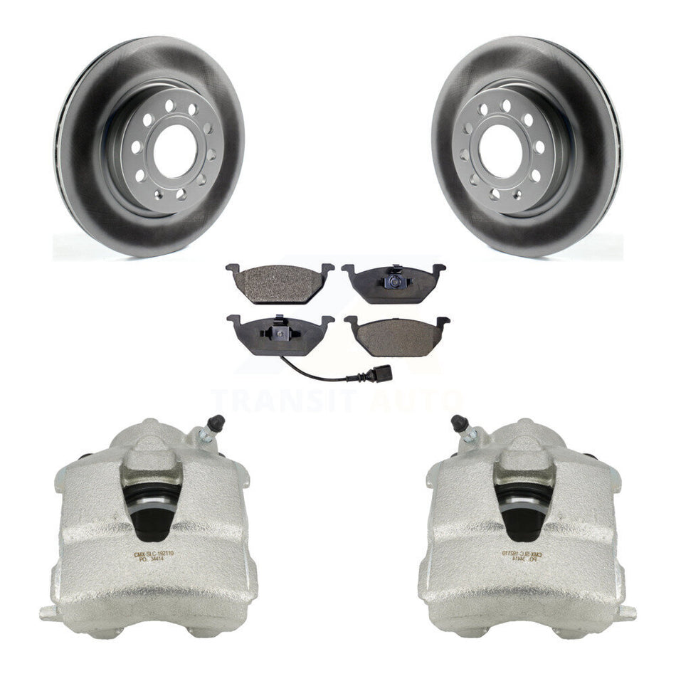 Front Disc Brake Caliper Coated Rotors And Semi-Metallic Pads Kit For Volkswagen Jetta KCG-100455P