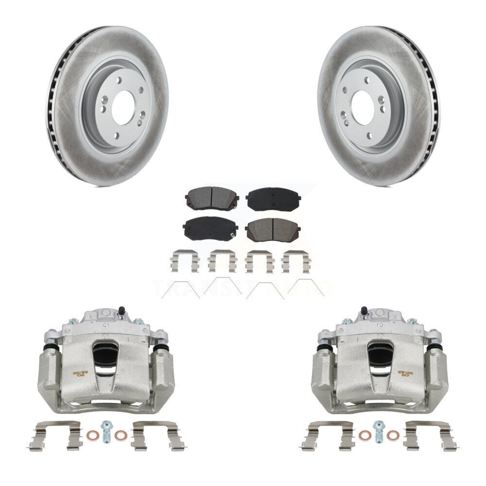 Front Disc Brake Caliper Coat Rotors Semi-Metallic Pad Kit For Hyundai Sonata Kia Optima KCG-100458S
