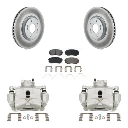 Front Disc Brake Caliper Coat Rotors Semi-Metallic Pad Kit For Hyundai Sonata Kia Optima KCG-100459S