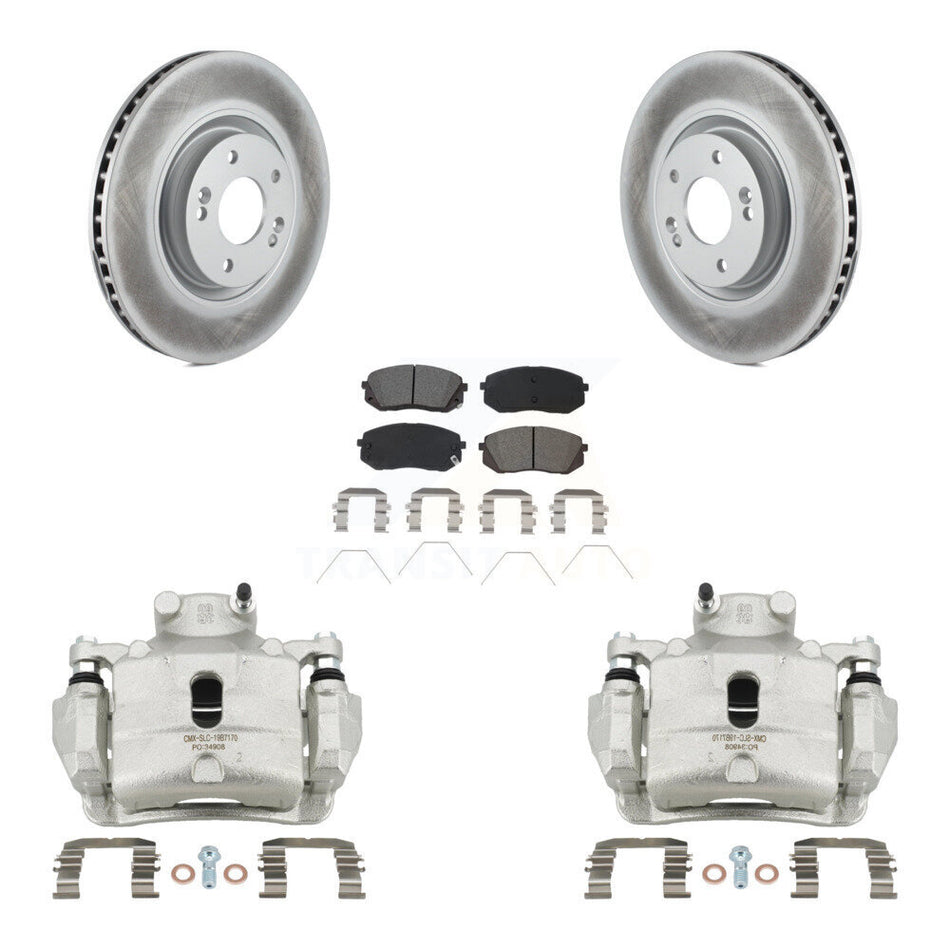 Front Disc Brake Caliper Coat Rotors Semi-Metallic Pad Kit For Hyundai Sonata Kia Optima KCG-100459S