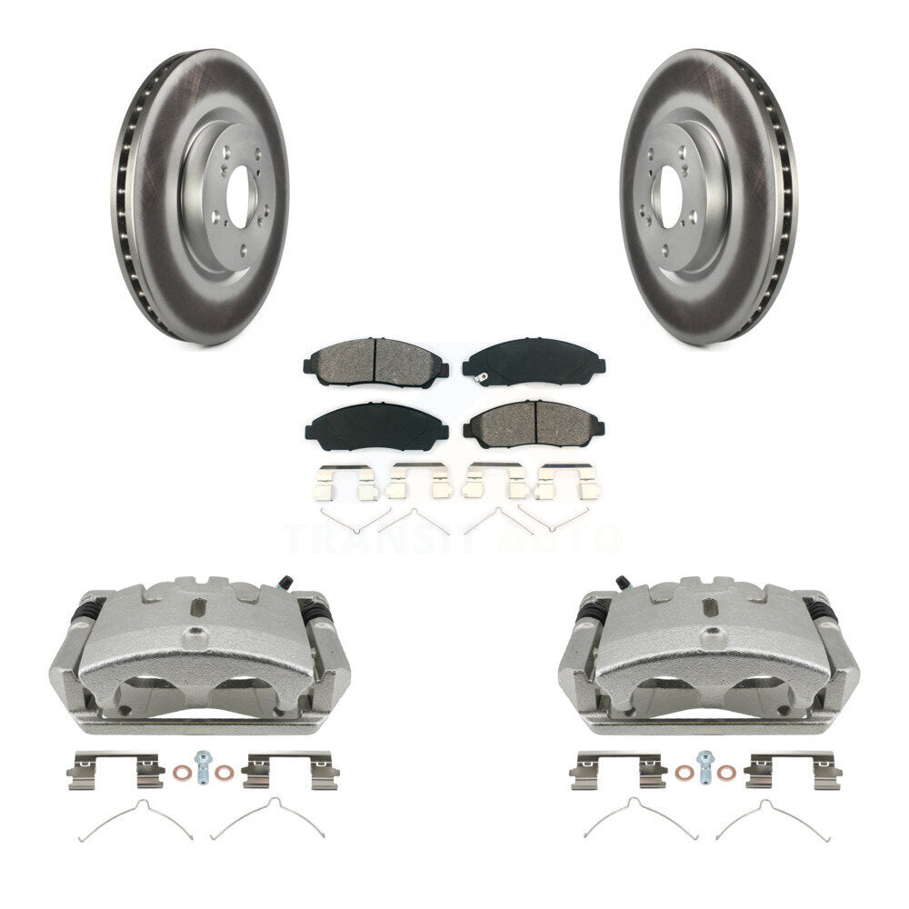 Front Disc Brake Caliper Coat Rotors And Semi-Metallic Pad Kit For 2009-2015 Honda Pilot KCG-100462S
