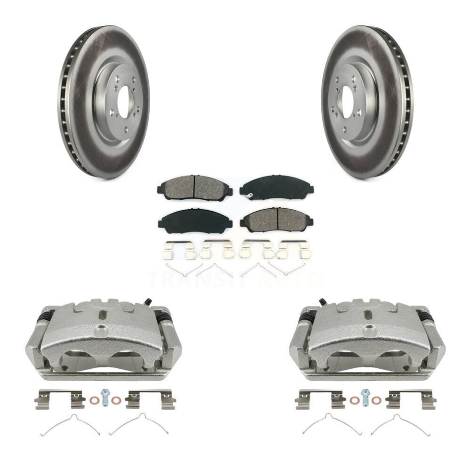 Front Disc Brake Caliper Coat Rotors And Semi-Metallic Pad Kit For 2009-2015 Honda Pilot KCG-100462S