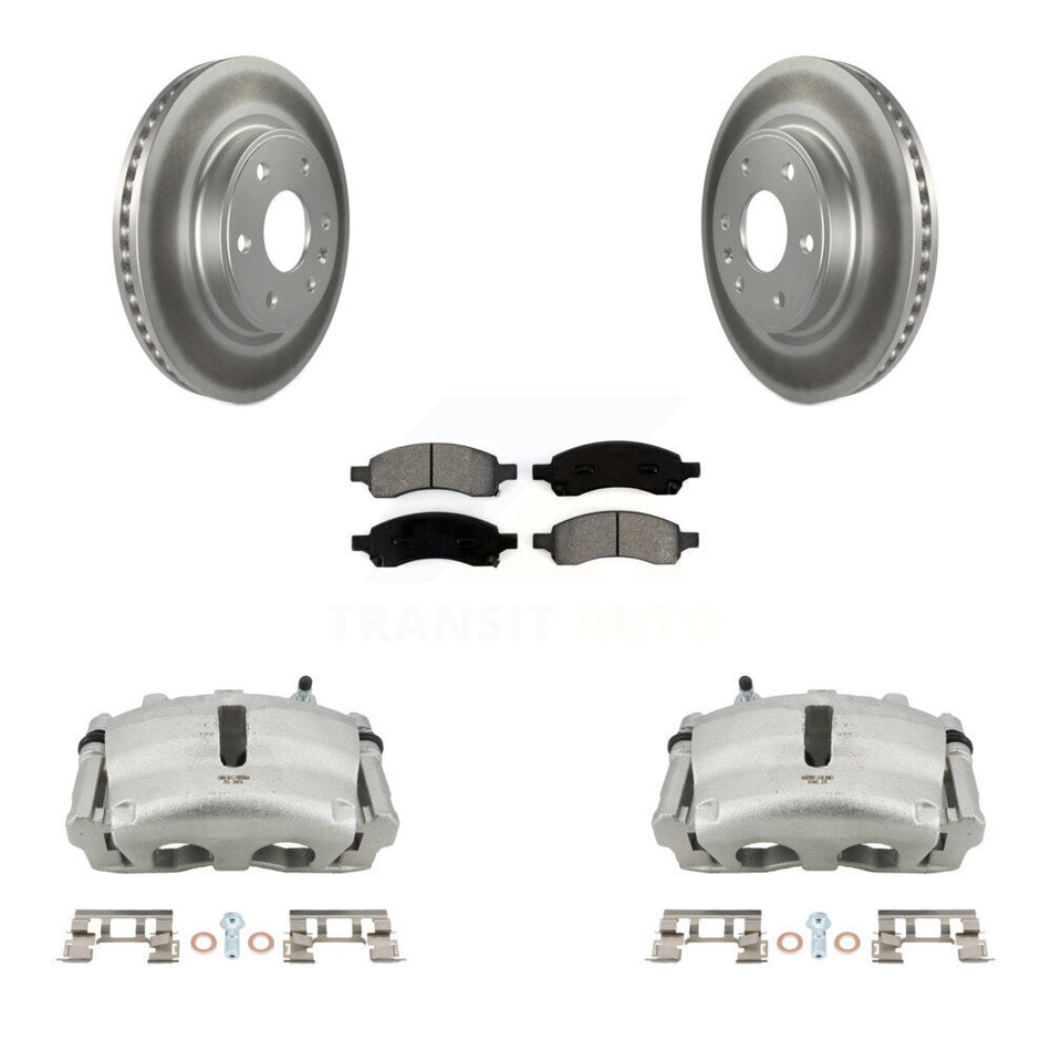 Front Brake Caliper Coat Rotor Semi-Metallic Pad Kit For GMC Acadia Buick Enclave Saturn KCG-100464S