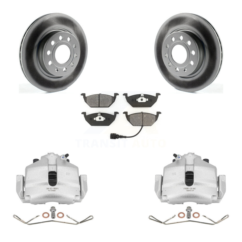 Front Disc Brake Caliper Coated Rotors And Semi-Metallic Pads Kit For Volkswagen Jetta KCG-100469S