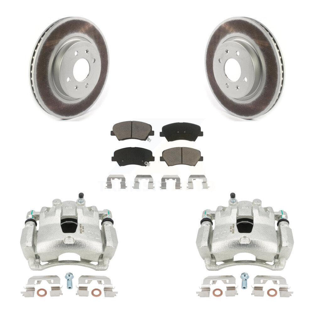 Front Brake Caliper Coat Rotor Ceramic Pad Kit For Kia Rio LX EX With 14" Factory Wheels KCG-100479C
