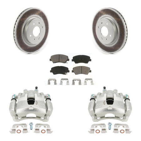 Front Brake Caliper Coat Rotor Ceramic Pad Kit For Kia Rio LX EX With 14" Factory Wheels KCG-100479C
