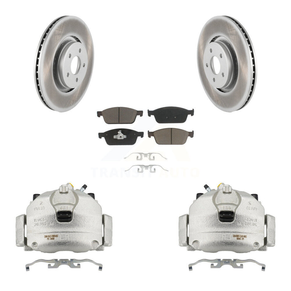 Front Disc Brake Caliper Coated Rotors And Ceramic Pads Kit For Lincoln MKC KCG-100490C
