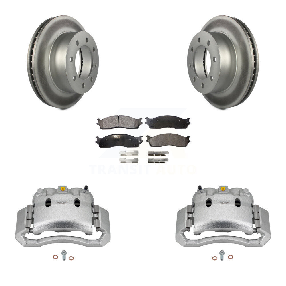 Front Disc Brake Caliper Coat Rotor & Semi-Metallic Pad Kit For Dodge Ram 1500 3500 2500 KCG-100490P