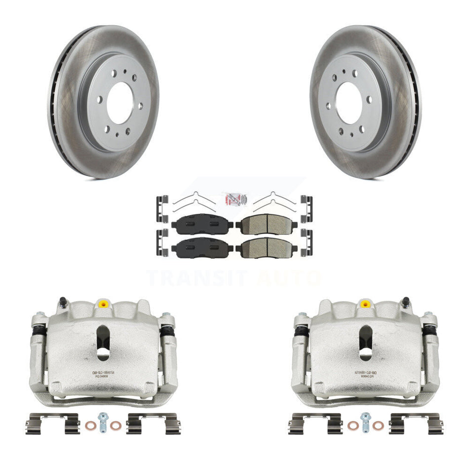 Front Brake Caliper Coat Rotor Semi-Metallic Pad Kit For 09 Ford F-150 With 6 Lug Wheels KCG-100491N