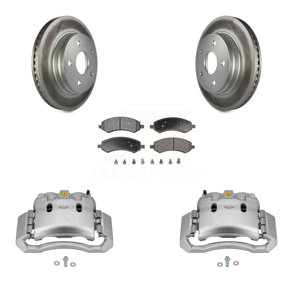 Front Disc Brake Caliper Coated Rotors And Semi-Metallic Pads Kit For Dodge Ram 1500 KCG-100491P
